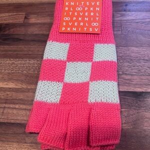 Anthropologie Coral and Mint Knit Fingerless Gloves